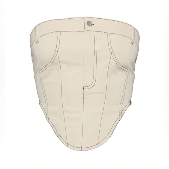 Pretty Little Thing Stone Woven Strapless Corset NEW Women 0 Baddie Edgy Club - Picture 4 of 9